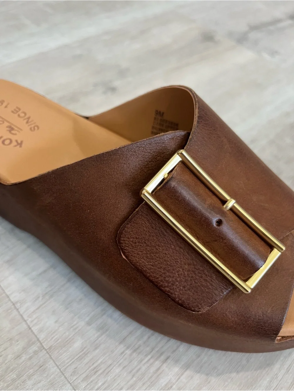 Kork-Ease York Brown Leather Platform Slide Sandals 9 New NWOB Comfort Modern